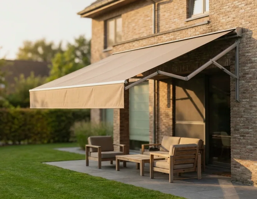 Folding-arm awnings fitted in a Raslouw home